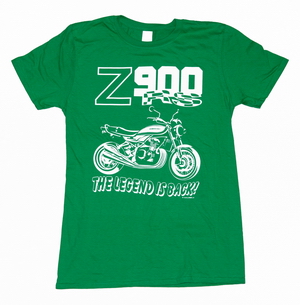 The speed-green "Z900RS THE LEGEND IS BACK" t-shirt